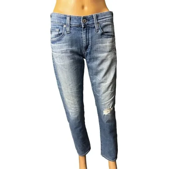 Adriano Goldschmied Women's Blue The Nolan Ankle Distressed Denim Jeans Size 26 - Picture 1 of 10